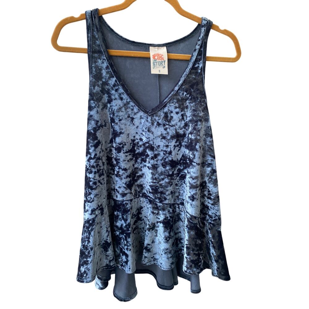 Libby Story Velvet Like Deep Blue Size Small Tank Blouse Top